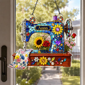 Meaningful Gift For Sewing Lovers – Personalized Floral Sewing Machine Acrylic Suncatcher