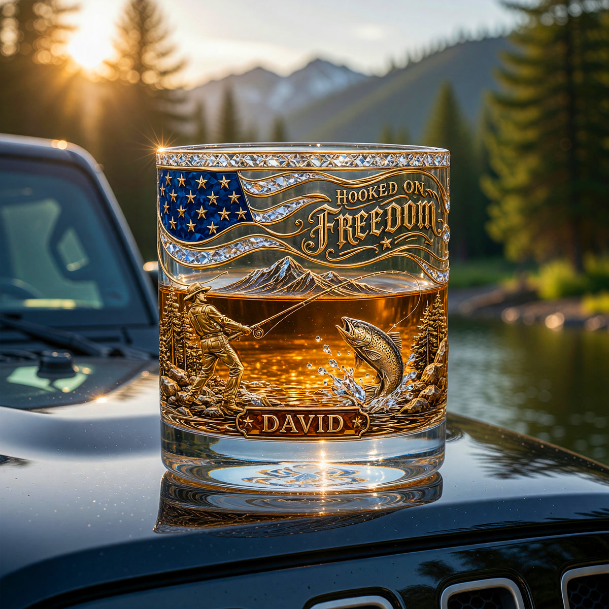 Personalized "Hooked On Freedom" Fishing Whiskey Glass – Gift For Fishing Lovers