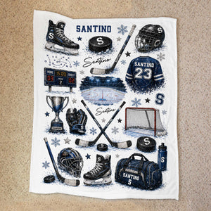 Personalized Hockey Baby Blanket With Name – Custom Ice Hockey Throw For Boys | Hockey Nursery Decor & Toddler Gift