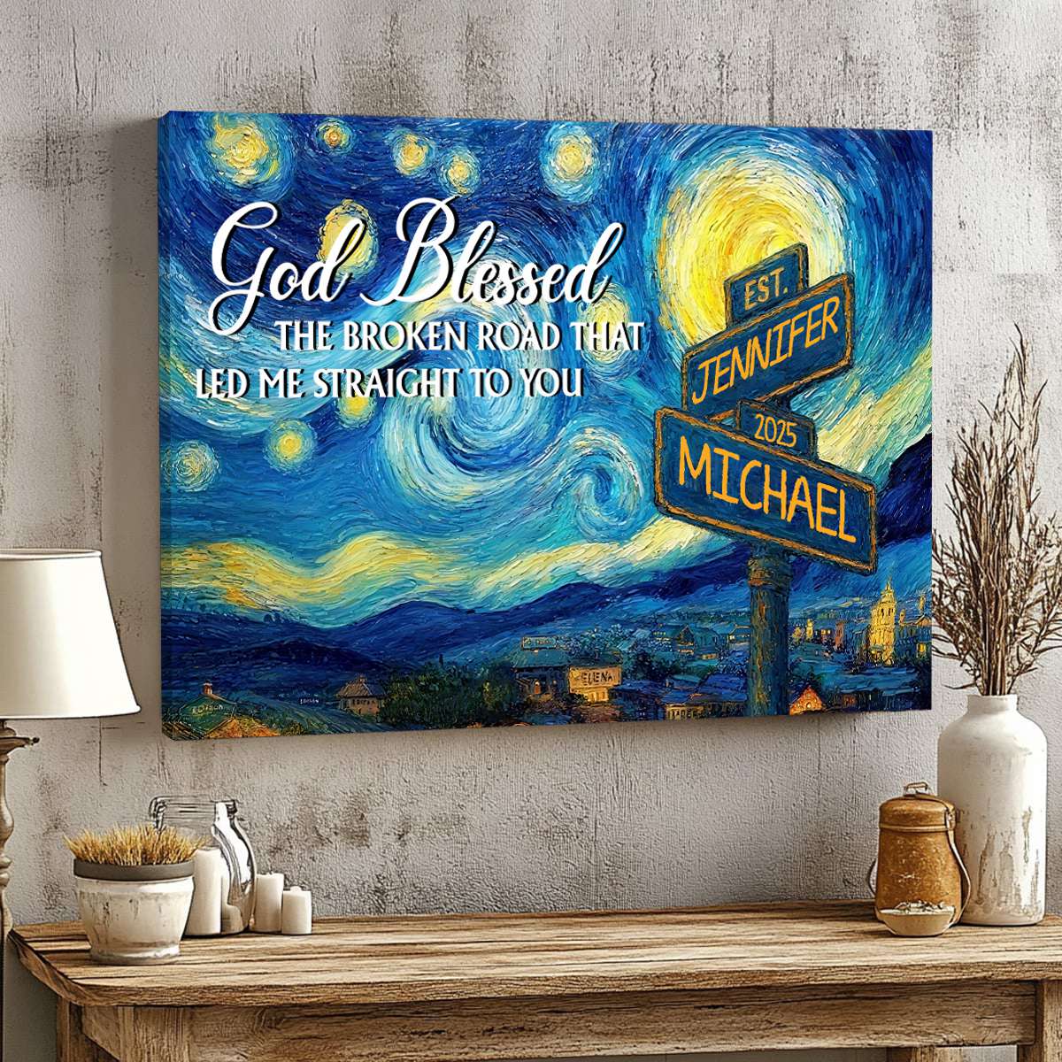 Personalized Canvas Poster Wall Art with Road Sign Design Wonderful Present for Couples