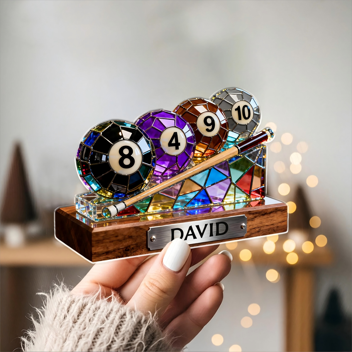 Personalized Billiards Plaque – Stained Glass Effect Look for Pool Player, Cue Sports Lover