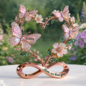 Personalized Stunning Butterflies On Mom Heart Acrylic Plaque, Gifts For Mom & Grandma