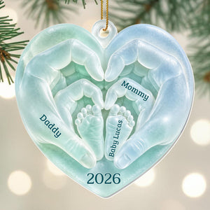 Daddy, Mommy & Baby – Personalized Acrylic Christmas Ornament | New Parent & Family Keepsake Gift