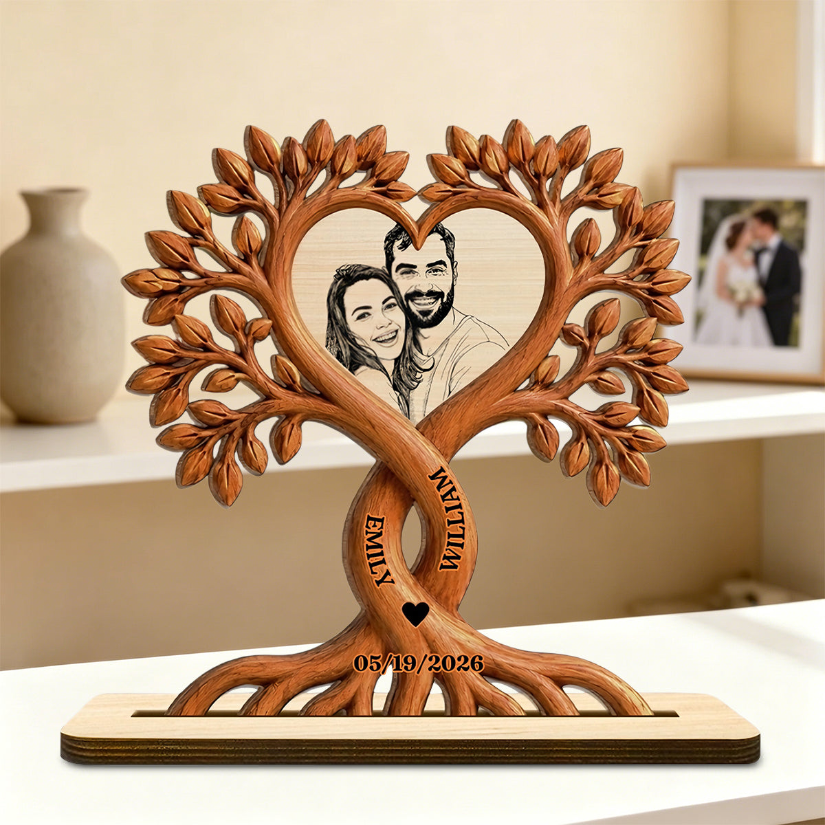 Love Forever Tree - Personalized Custom Wood Plaque With Flat Base