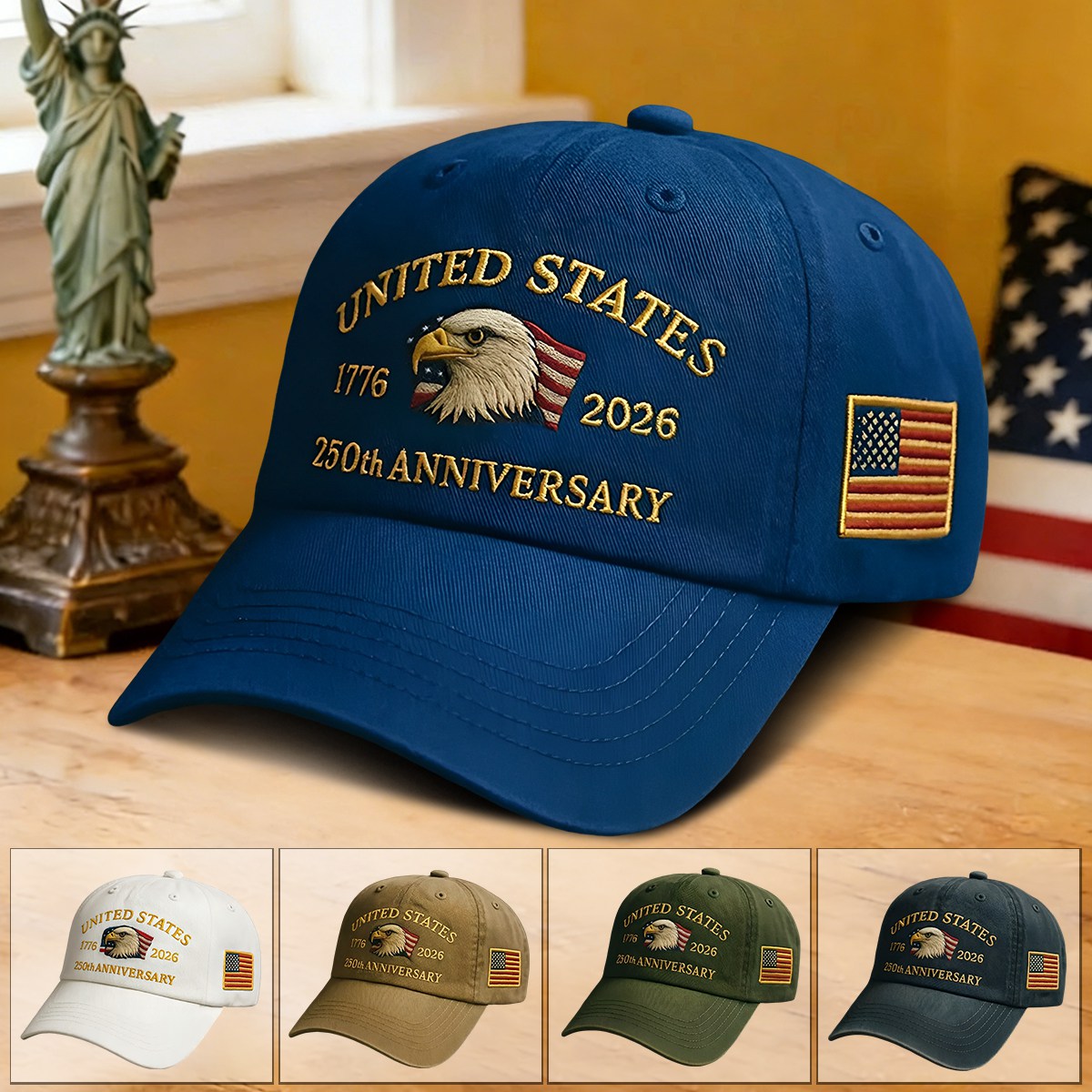 Printed baseball cap, featuring the Logo of the 250th Anniversary of the United States