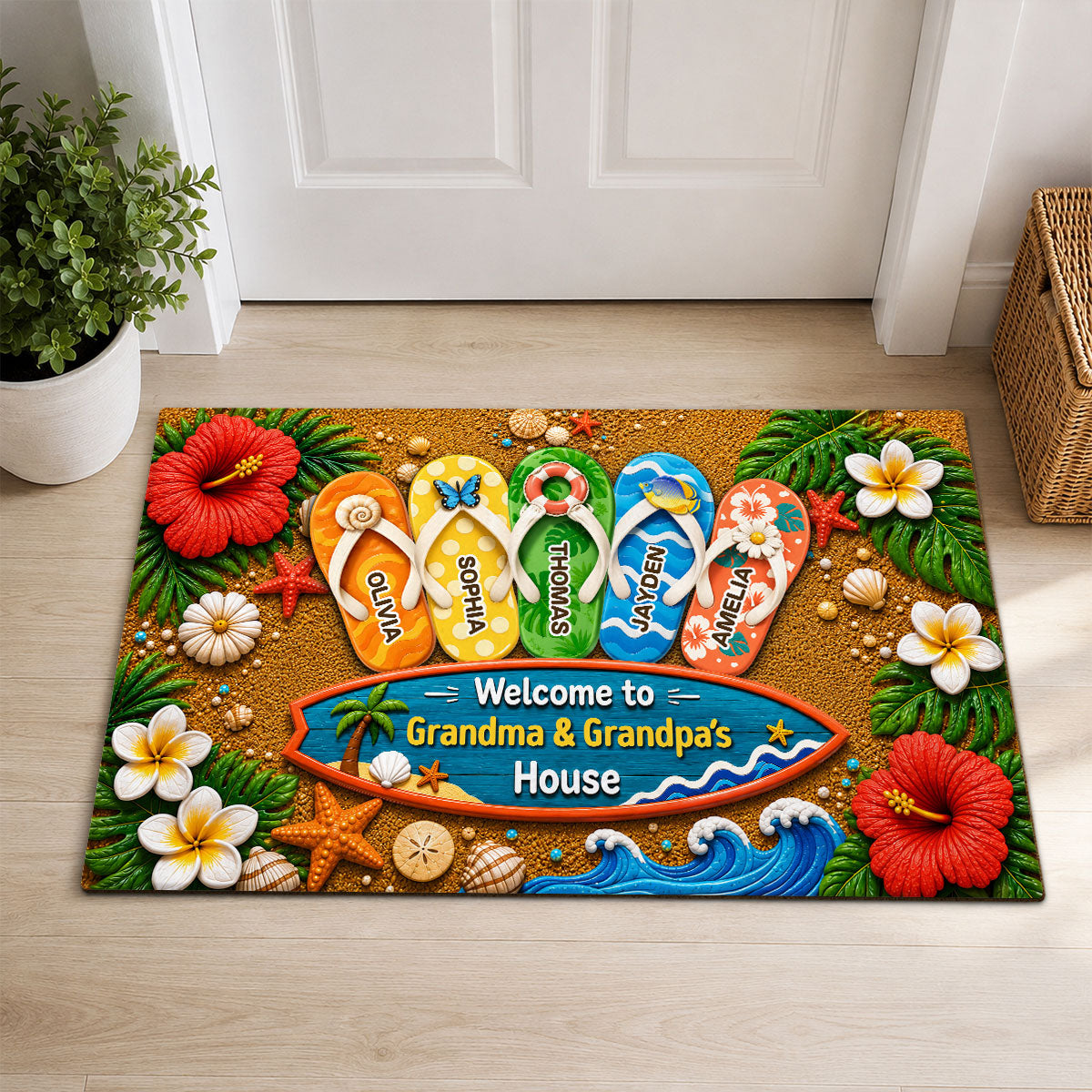 Personalized "Hello Summer Vibes" Doormat – Welcome To Grandma & Grandpa's House | Summer Decor