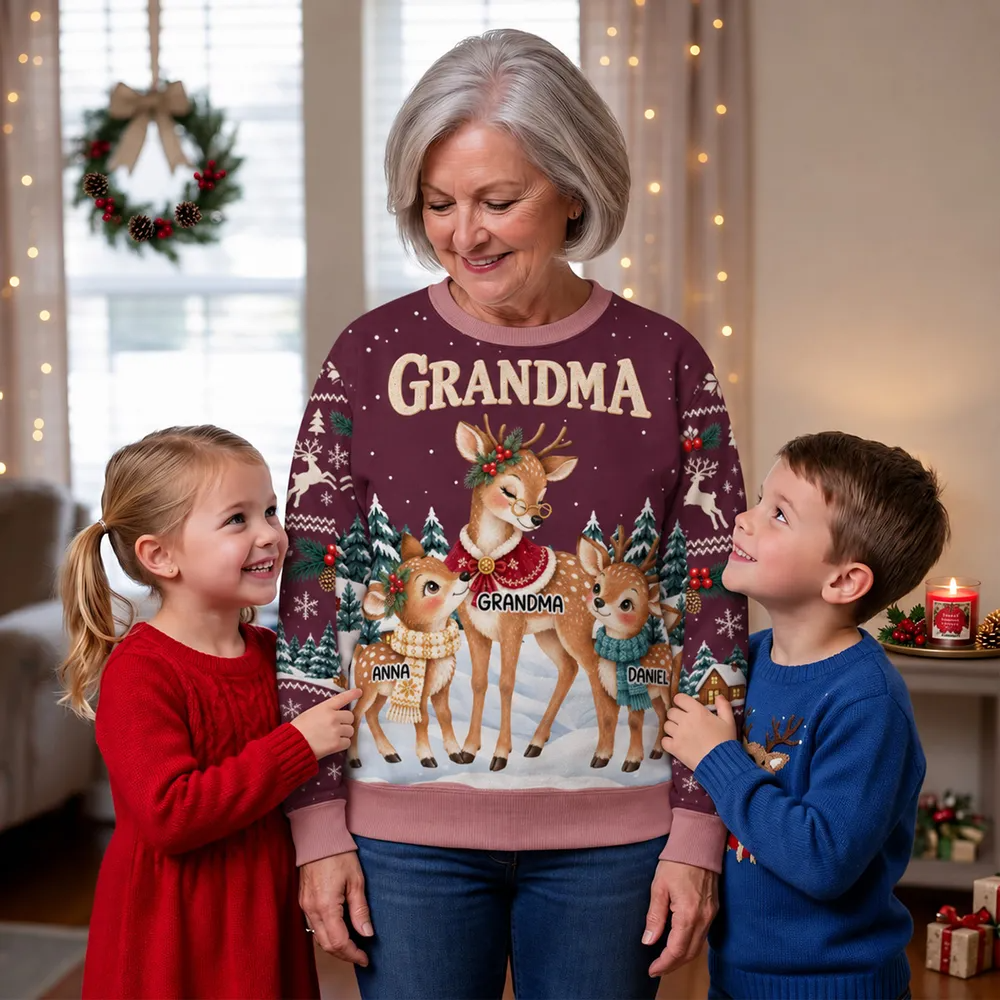 Personalized Reindeer Winter Love All-Over Print Sweatshirt – Custom Name Cozy Christmas Gift