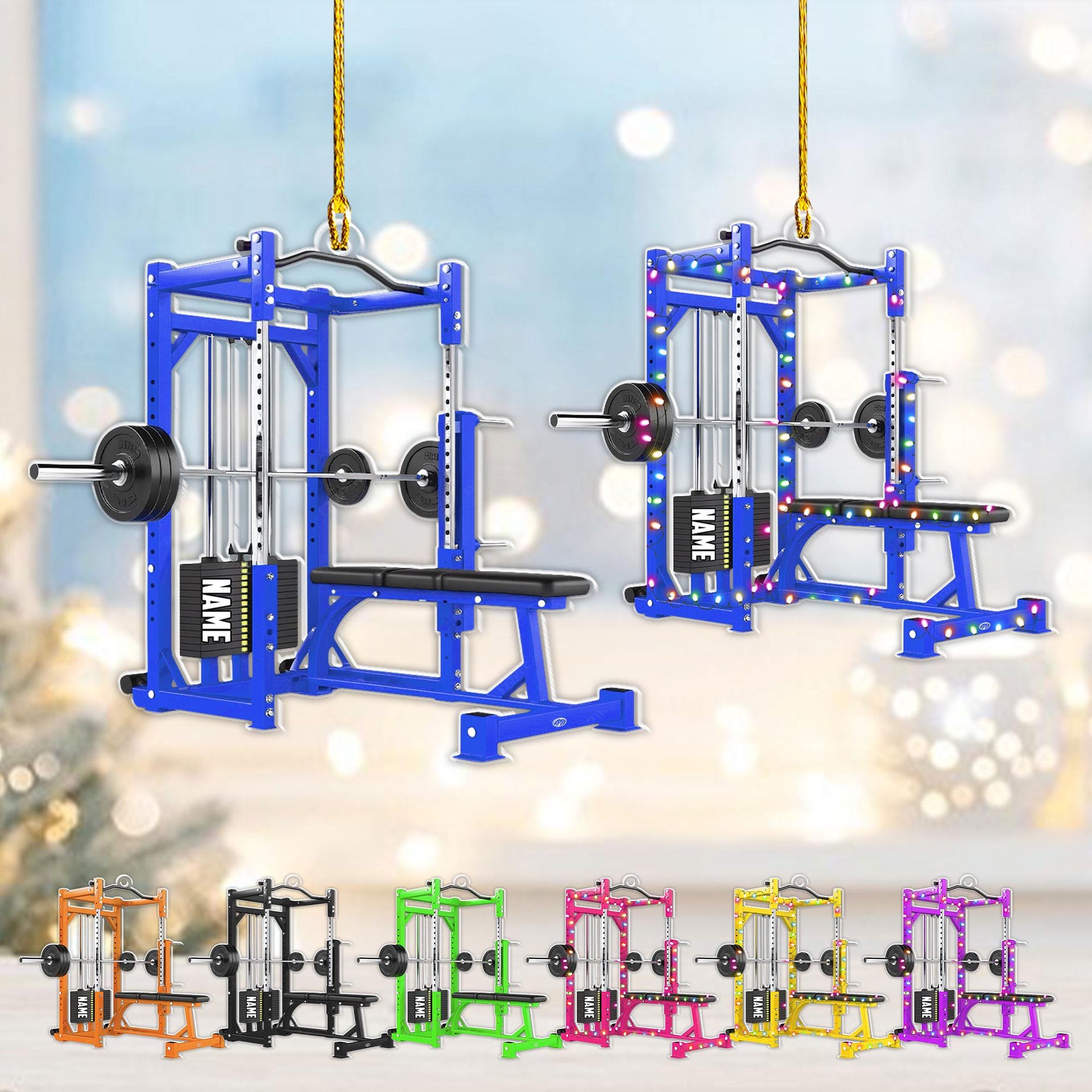 Personalized Bench Barbell & Dumbbell Christmas Ornament, Gym Training Weightlifting Fitness