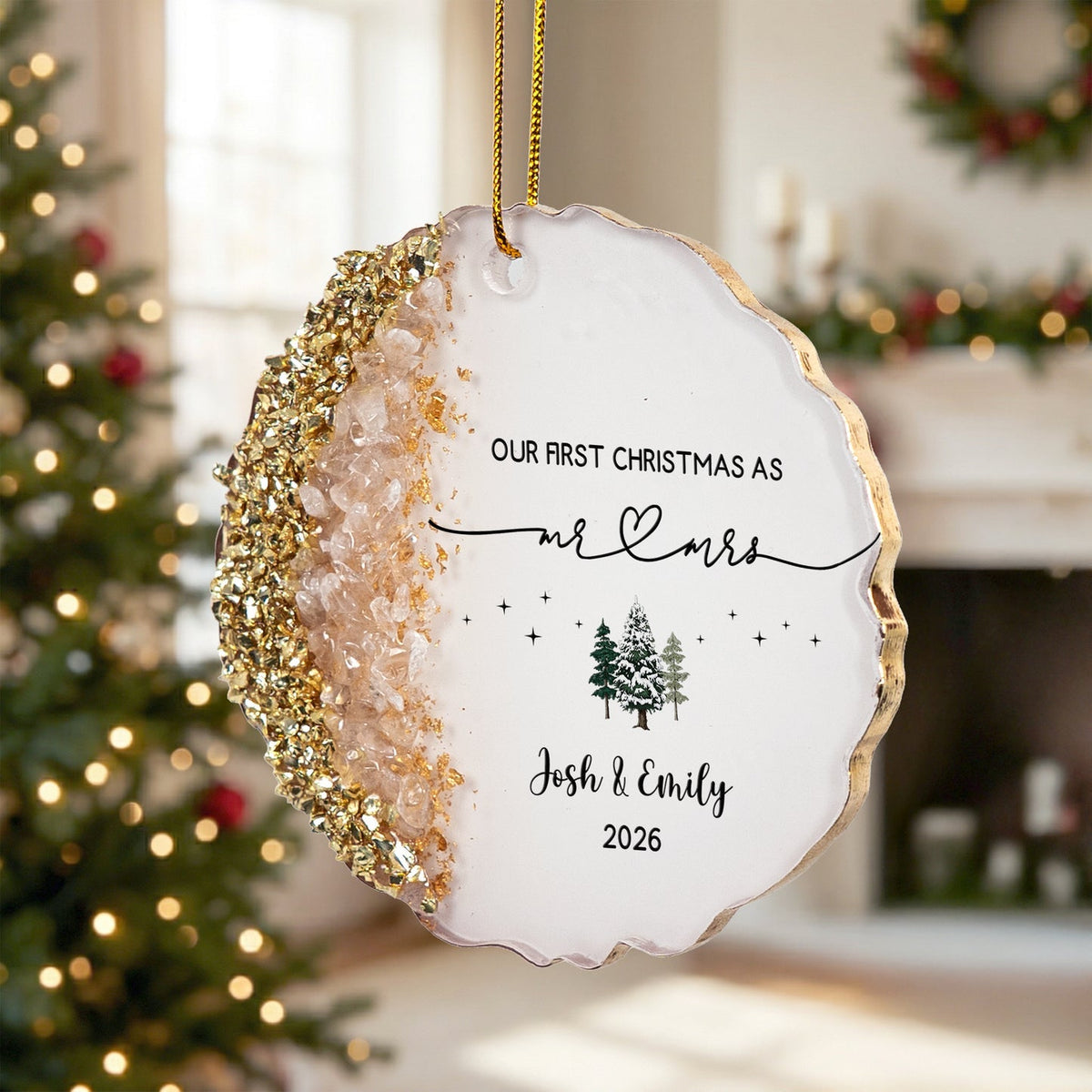 Personalized "Our First Christmas As Mr. & Mrs." Acrylic Hanging Ornament – Wedding & Housewarming Keepsake