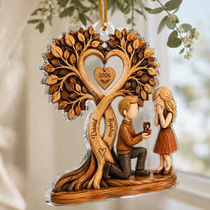 "Couple Proposal Under Heart Tree" – Personalized Acrylic Ornament | Heartfelt Anniversary Gift For Him & Her