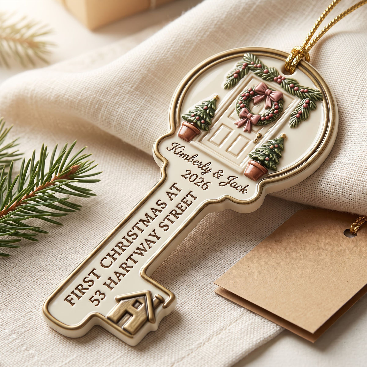 First Christmas In Our New Home – Personalized Key Acrylic Ornament | Custom Names, Address & Year Housewarming Keepsake