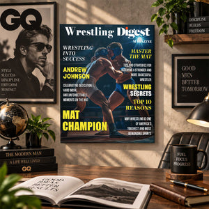 Personalized Wrestling Digest Canvas | Custom Wrestler Name Poster, Wrestling Magazine Style Gift, Sports Room Wall Decor, Senior Wrestler Gift