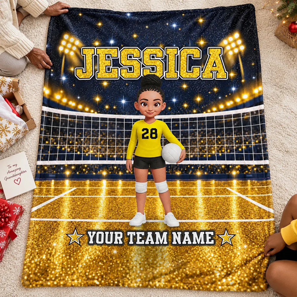 Volleyball Boy & Girl Personalized Fleece Blanket – Christmas Gift For Daughters, Granddaughters, Sons & Grandsons