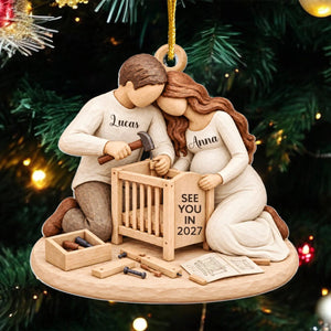 Personalized Expecting Couple Building A Crib Acrylic Ornament – Pregnancy Keepsake & Christmas Gift For Parents-To-Be