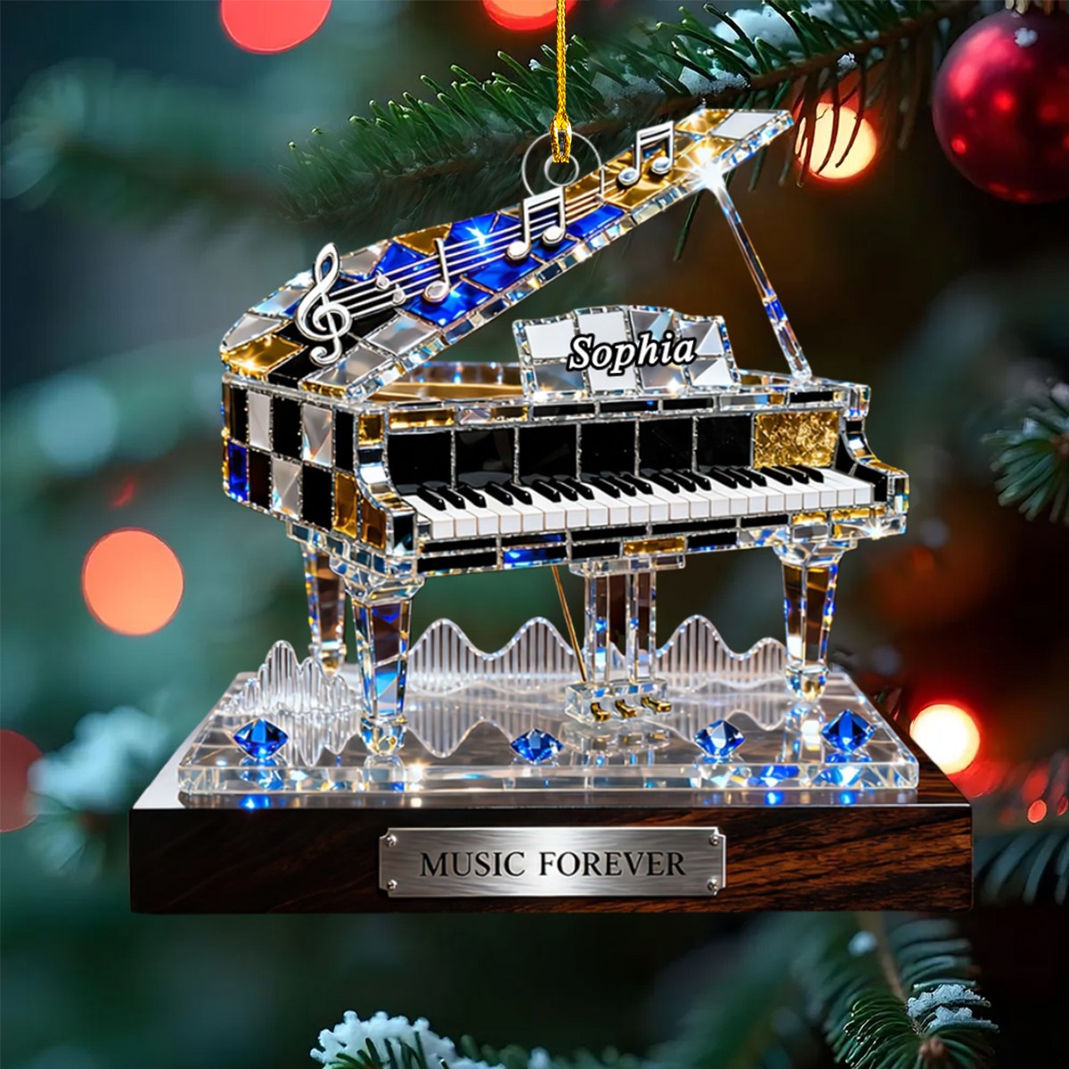 Personalized Stained Glass Effect Piano Themed Ornament,Music Lover Musician Gift