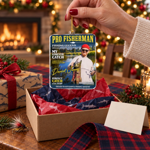 Born To Be A Fisherman – Personalized Acrylic Christmas Ornament | Custom Name Fishing Keepsake