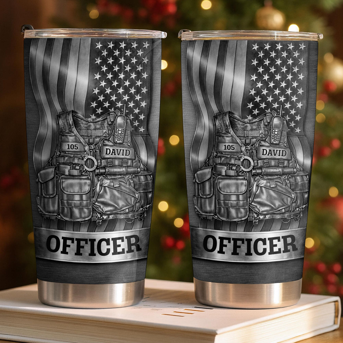 Officer Tactical Vest, Personalized Stainless Steel Tumbler, Gift For Police Lovers