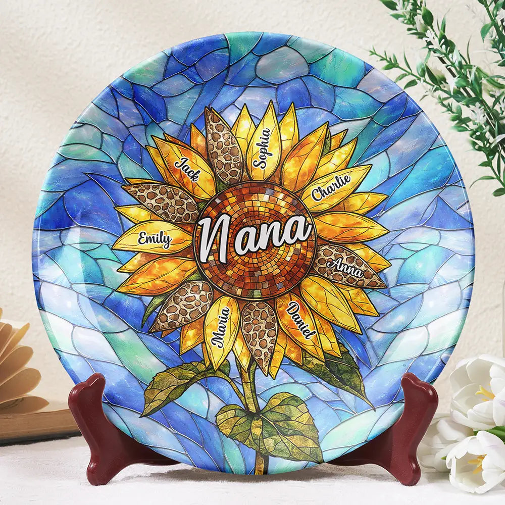 Personalized Sunflower Ceramic Plate – Gift For Nana, Auntie, Mom & Family