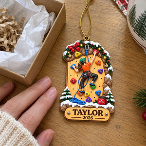 Personalized Rock Climbing Christmas Acrylic Ornament – Girl Or Boy Design | Custom Name Gift For Kids & Grandchildren