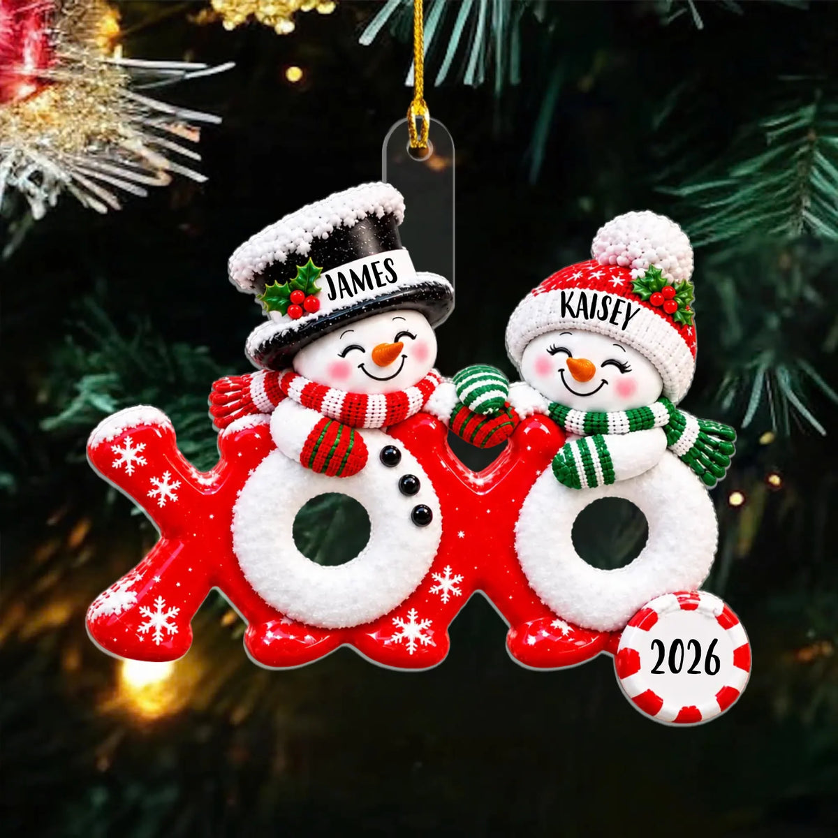 Personalized Snowman Couple XOXO Acrylic Ornament – Christmas Keepsake Gift For Couples
