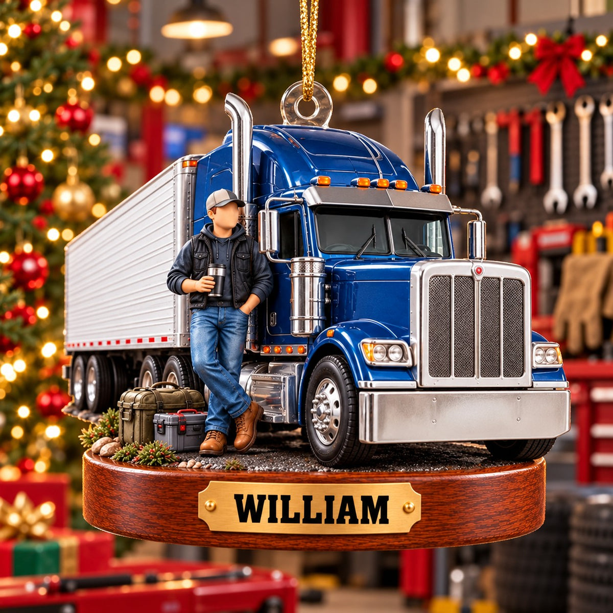 Personalized Truck Driver Christmas Ornament,Custom Name Semi Truck Christmas Gift
