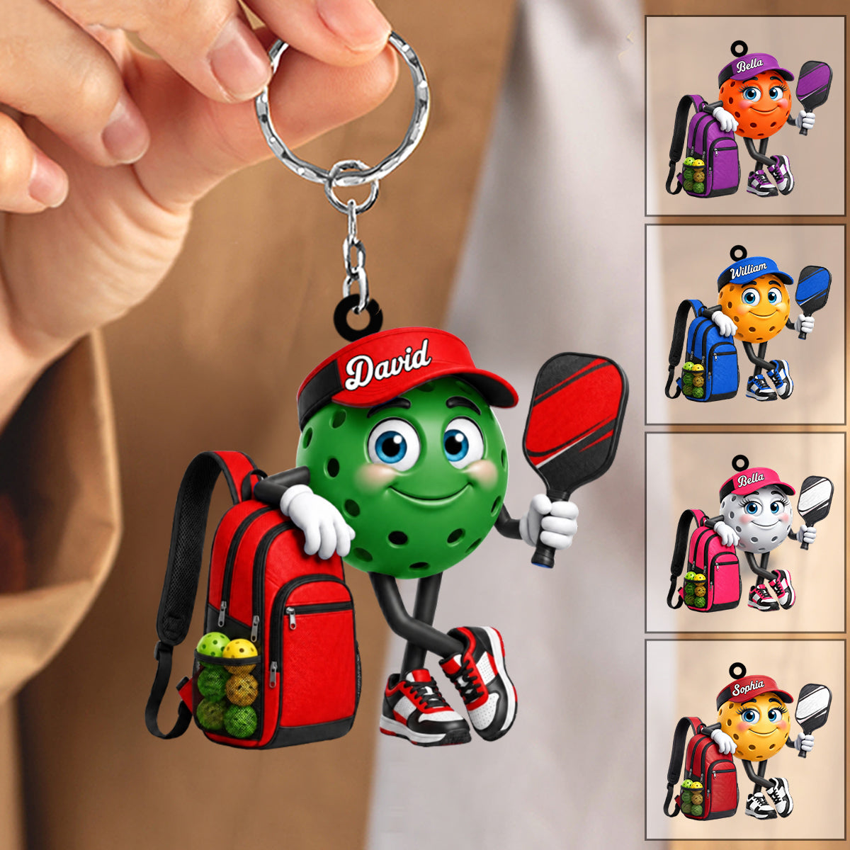 Cute Pickleball Player - Personalized Pickleball Mascot Keychain Gift for Male & Female Pickleball Enthusiast