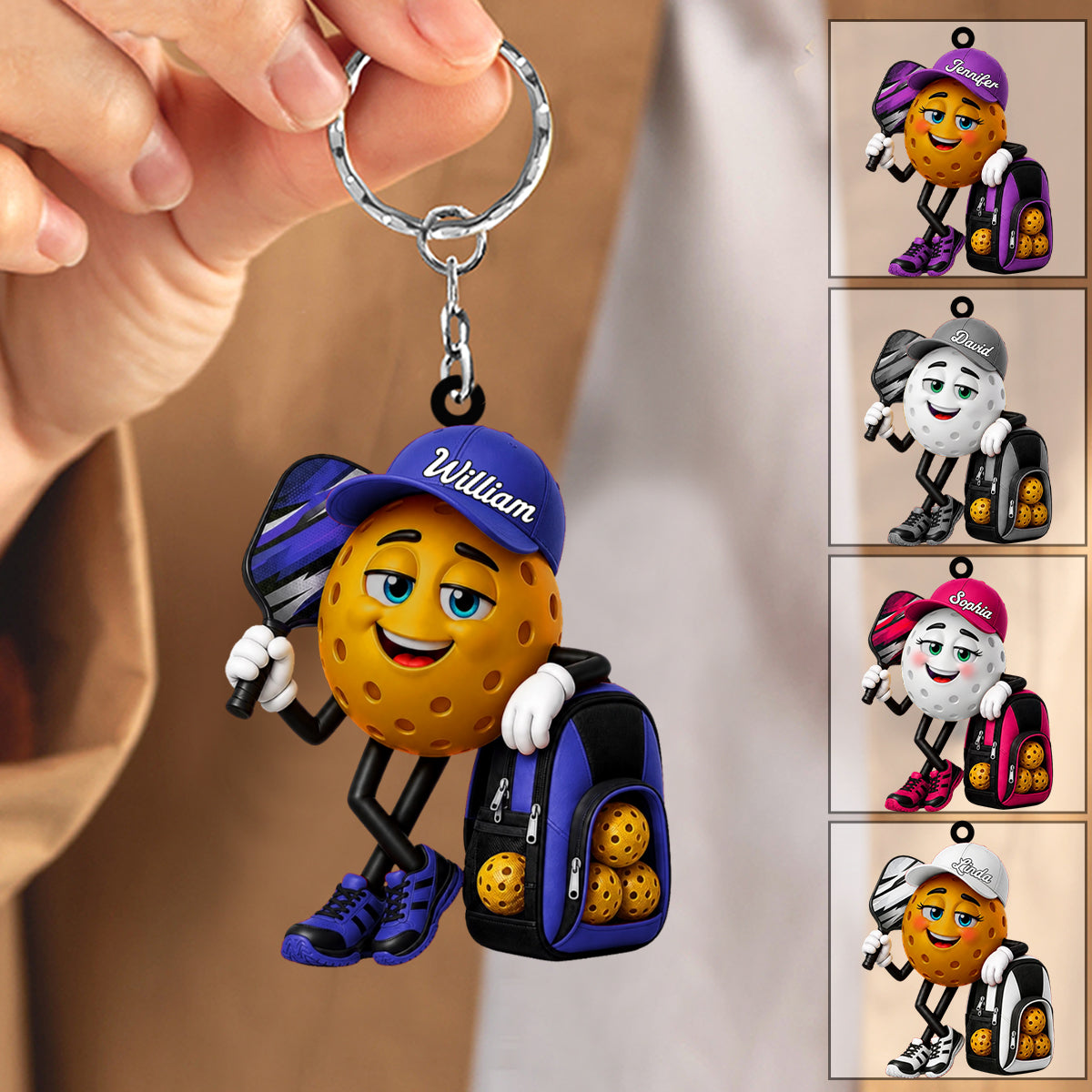 Chill Pickleball Mascot Personalized Pickleball Keychain Gift for Male & Female Players