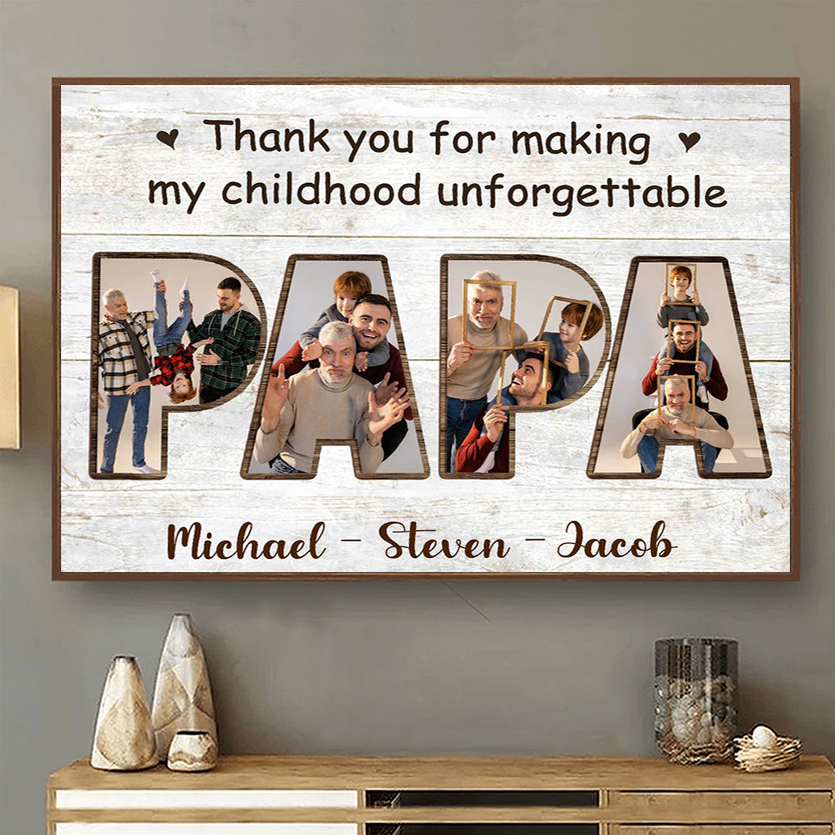 Personalized Papa Photo Collage Canvas Poster, Father's Day Gifts For Papa Grandpa