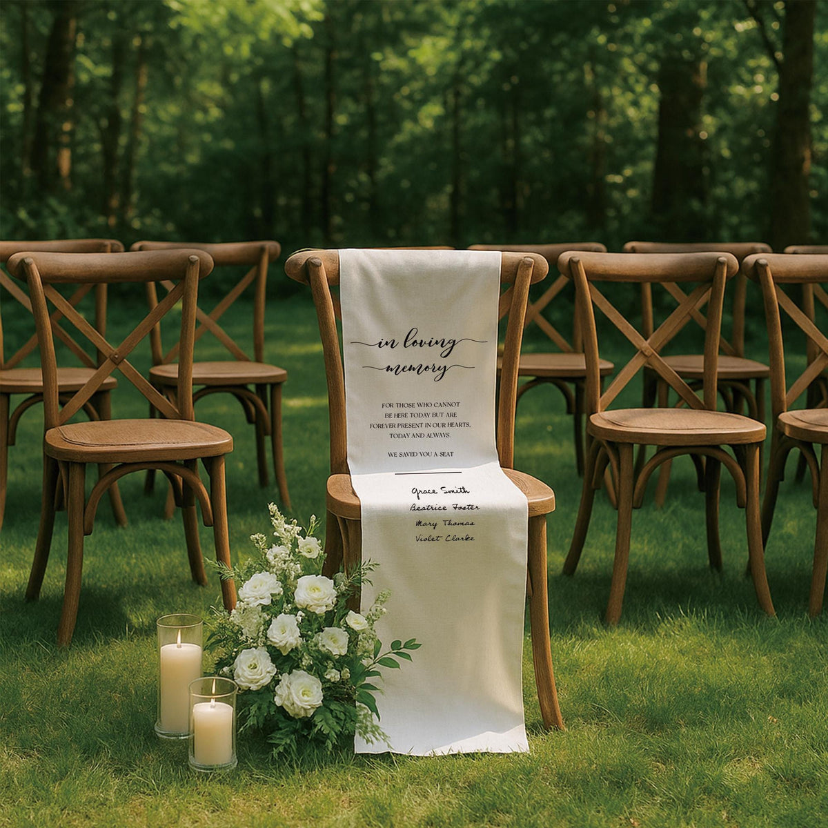 Personalized Memorial Wedding Chair Sign Banner Reserved for Loved Ones Ceremony Tribute, Wedding Aisle Decor