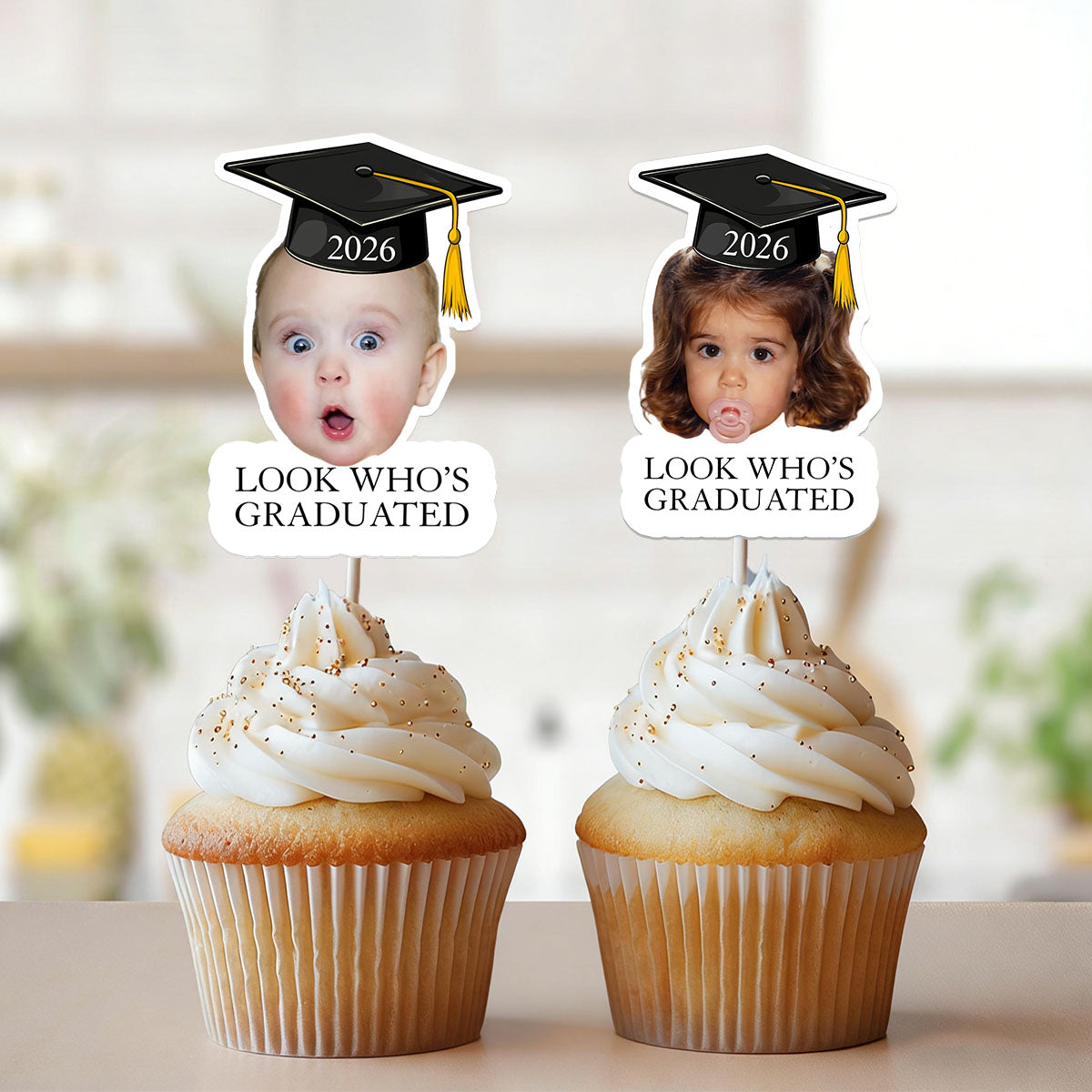 Custom Vintage Childhood Photo Graduation Party Gifts - Personalized Cupcake Toppers