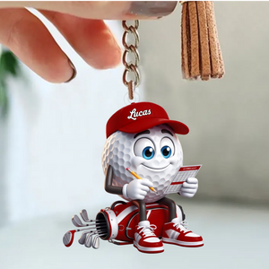 Personalized Golf Mascot Keychain – Funny Golf Ball & Scorecard Key Holder For Golf Bag