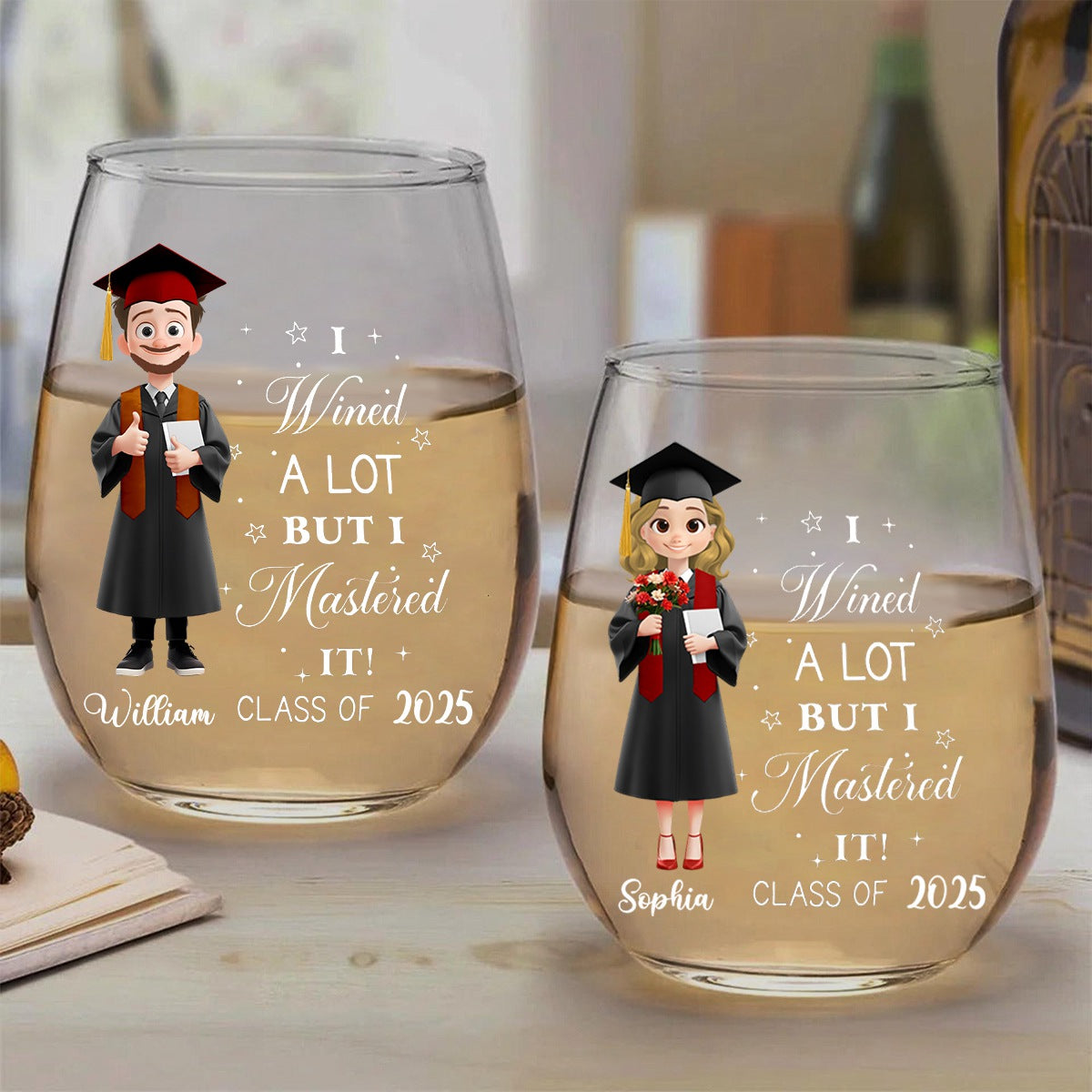 I Wined A Lot But I Mastered It Graduation Gift - Personalized Grad Gift Wine Glass