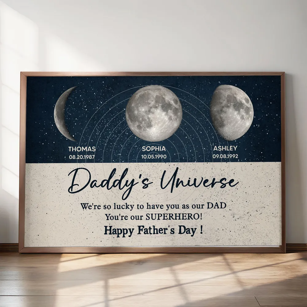 Daddy's Universe Moon Phases Father's Day Gift Personalized Poster Unique Father's Day