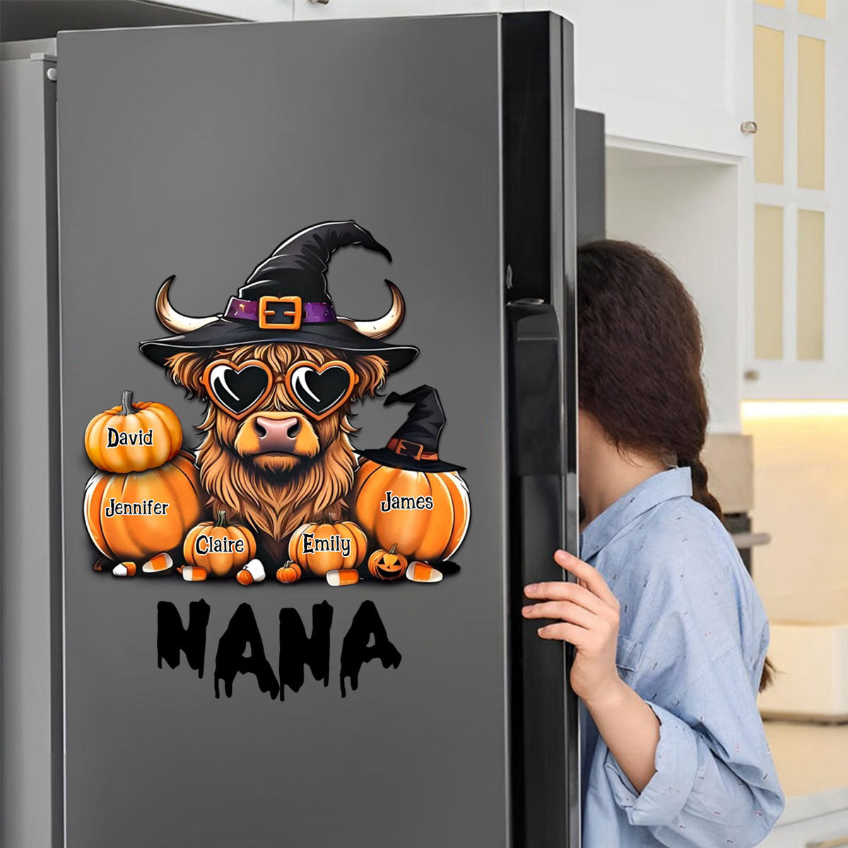 Personalized Gift For Nana Grandma Halloween Highland Cow Decal