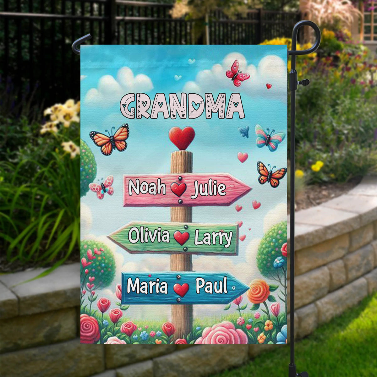 Grandma Butterfly Garden Signpost Personalized Flag