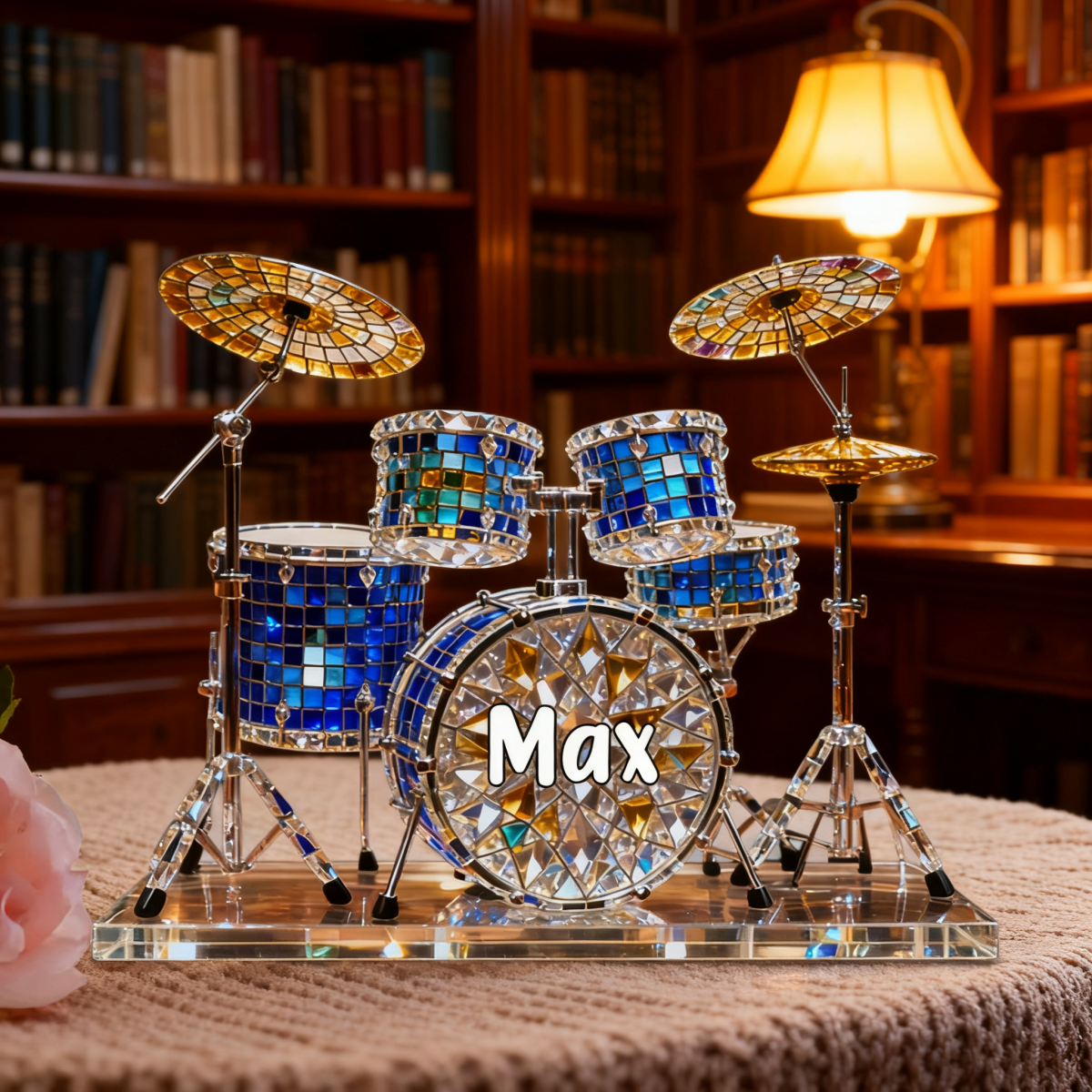 Drum Set Custom Name Stained Glass Effect Acrylic Plaque, Presents For Drummers