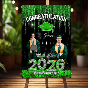 Congratulation Class Of 2026 Glitter Custom Party Welcome Sign - Personalized Graduation Decoration