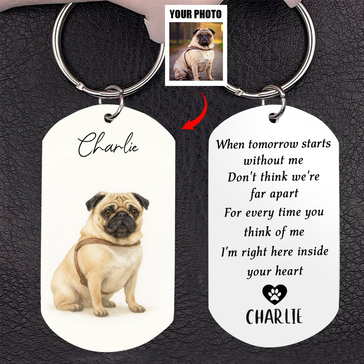 Custom Watercolor Photo Forever My Furry Angel - Memorial Personalized Keychain - Sympathy Gift For Pet Owners, Pet Lovers