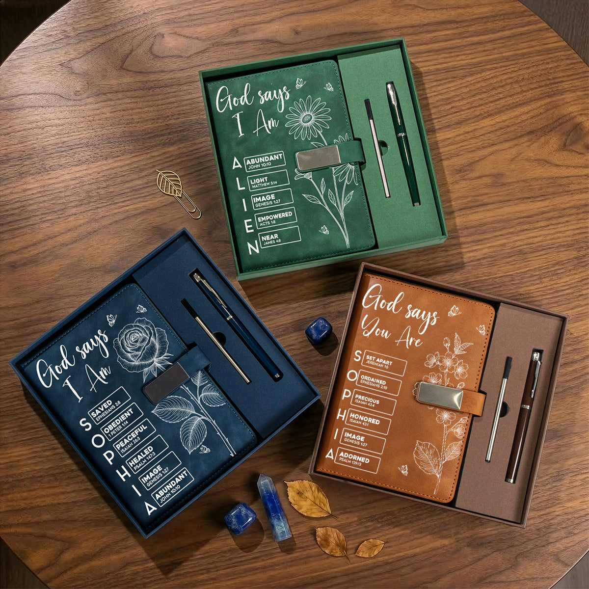 Custom Birth Flower & Name In Bible Verses Personalized Notebook Set