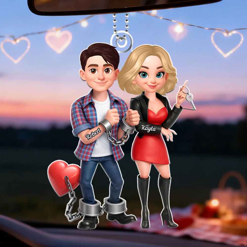 Unique Creative Gift For Couples – Personalized Funny Cartoon Couple Acrylic Ornament With Handcuffed Love Design