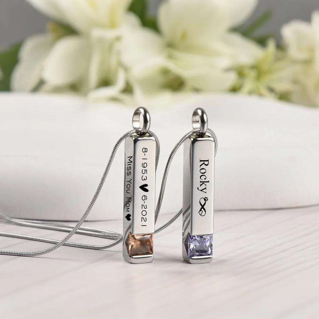 Engraved Name & Date Personalized Birthstone Urn Necklace