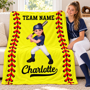 Personalized Baseball & Softball Name & Team Fleece Blanket – Custom Christmas Gift For Young Players
