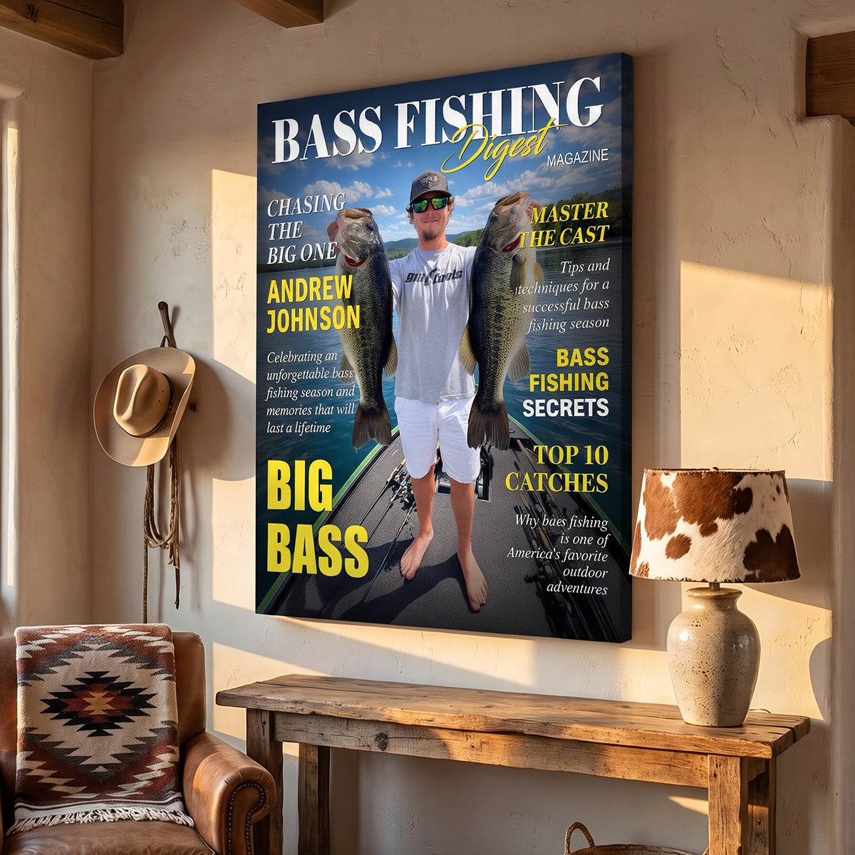 Personalized Bass Fishing Digest Magazine Cover, Custom Angler Photo Gift, Fishing Lover Gift, Bass Fishing Adventure Keepsake