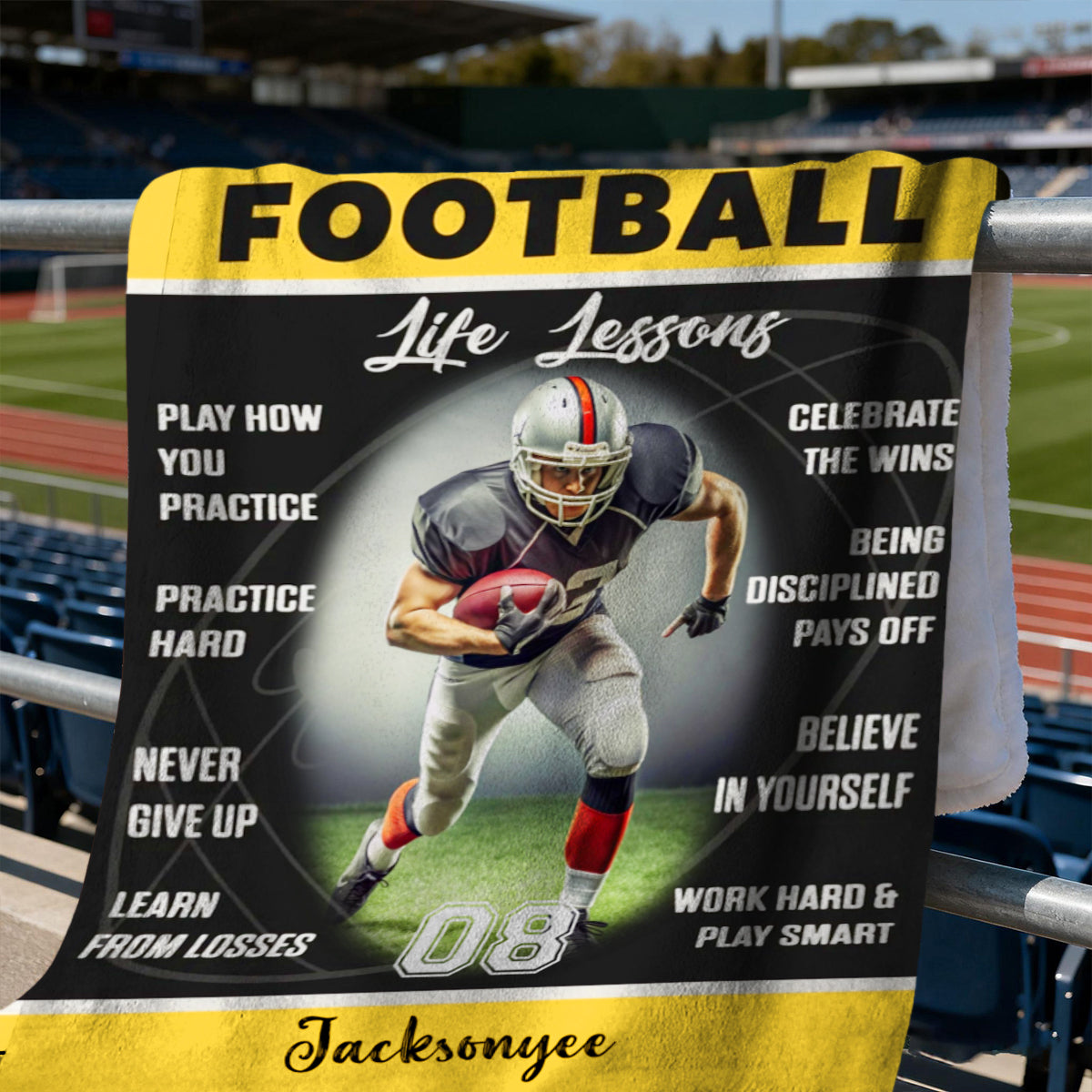 Personalized Football Life Lessons Blanket – Gift for American Football Player, Custom Photo Sport Blanket