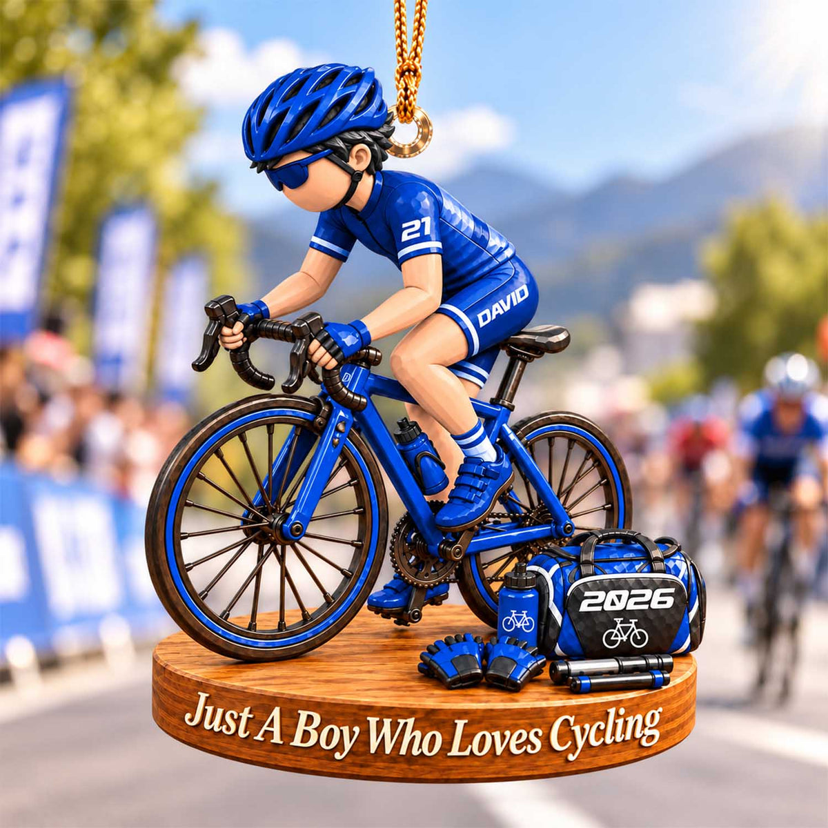 Just A Boy Who Loves Cycling – Personalized Christmas Ornament | Custom Name & Number Keepsake Gift For Cyclists & Bike Lovers
