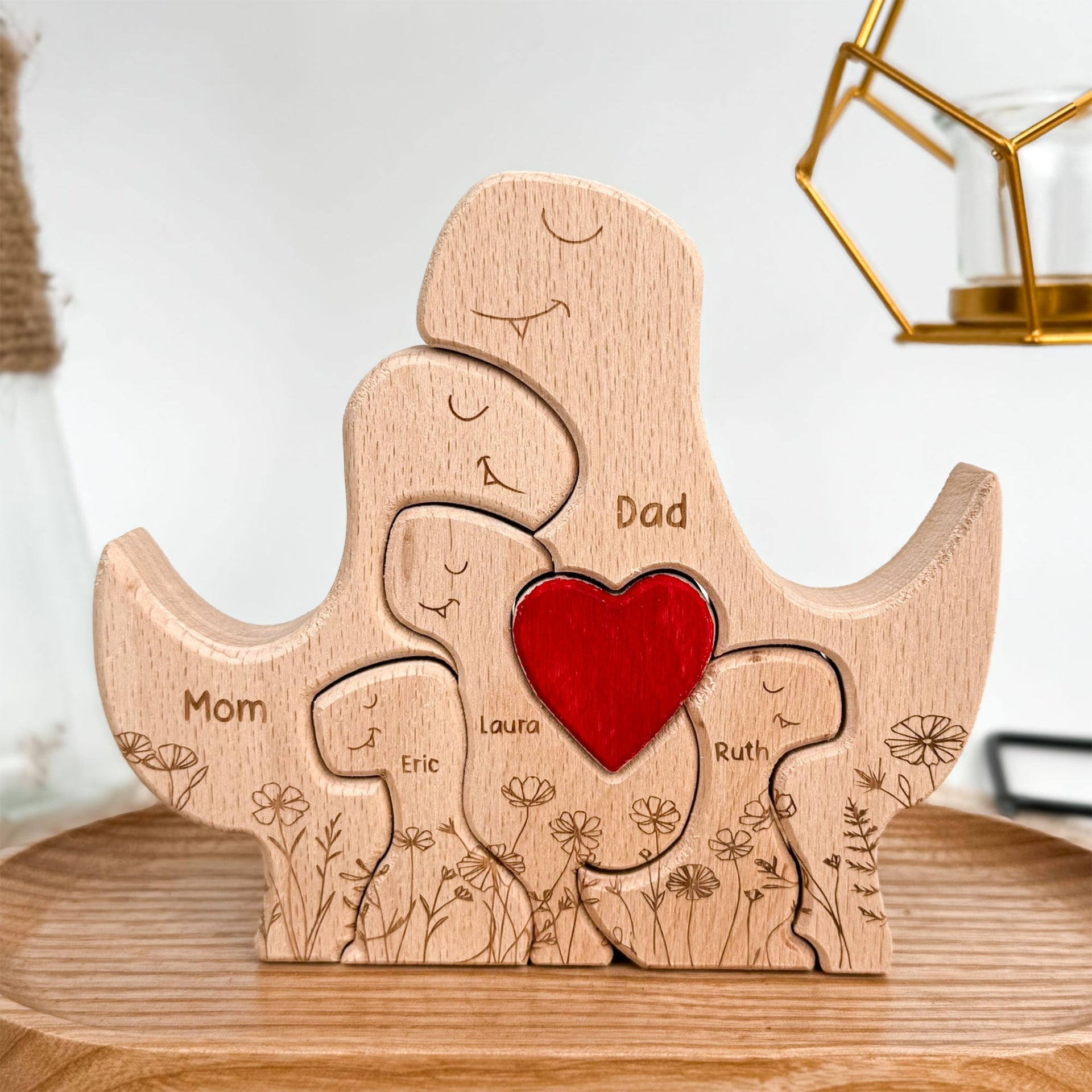 Personalized Dinosaur Family Wooden Puzzle – Father's Day Gift For Dad