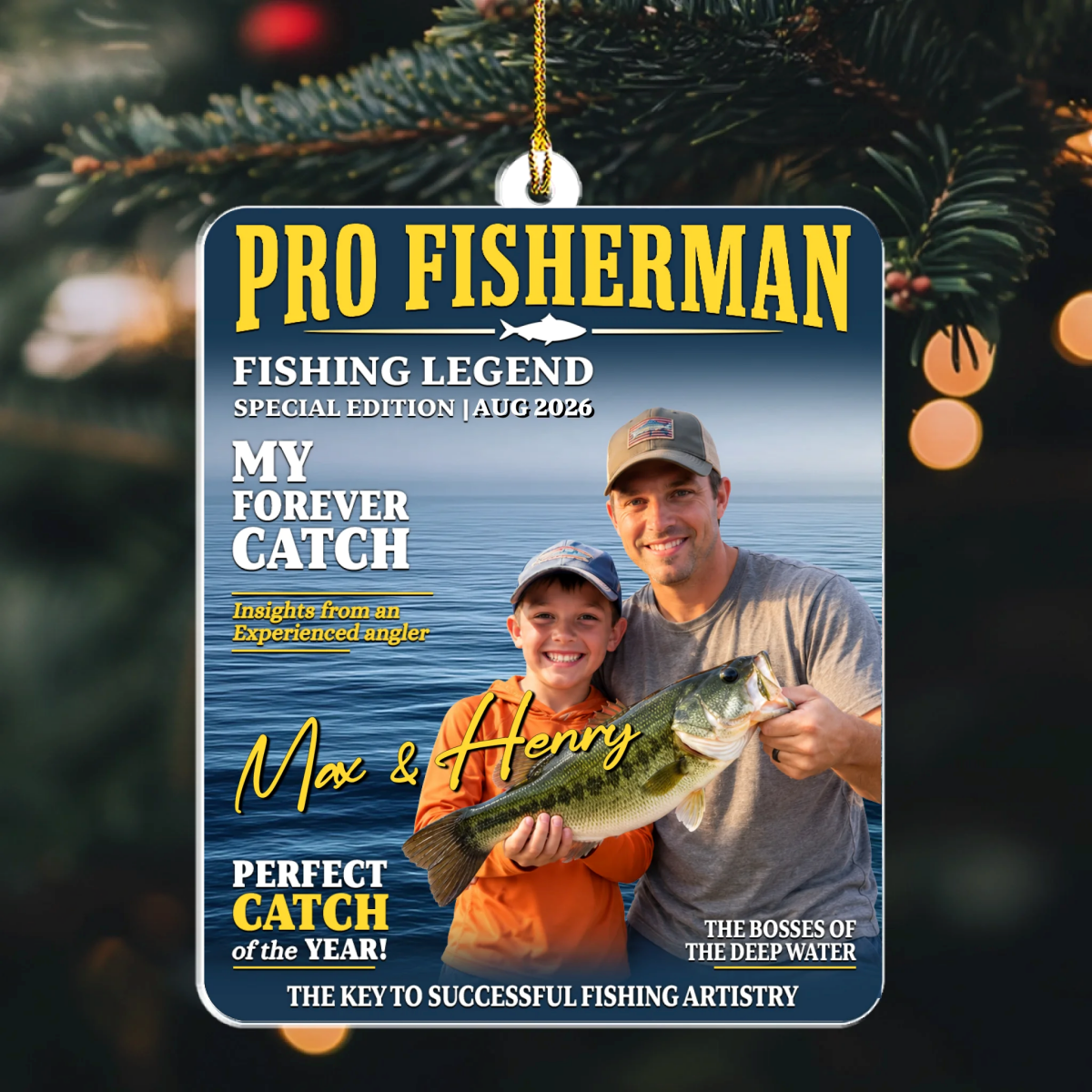 Born To Be A Fisherman – Personalized Acrylic Christmas Ornament | Custom Name Fishing Keepsake