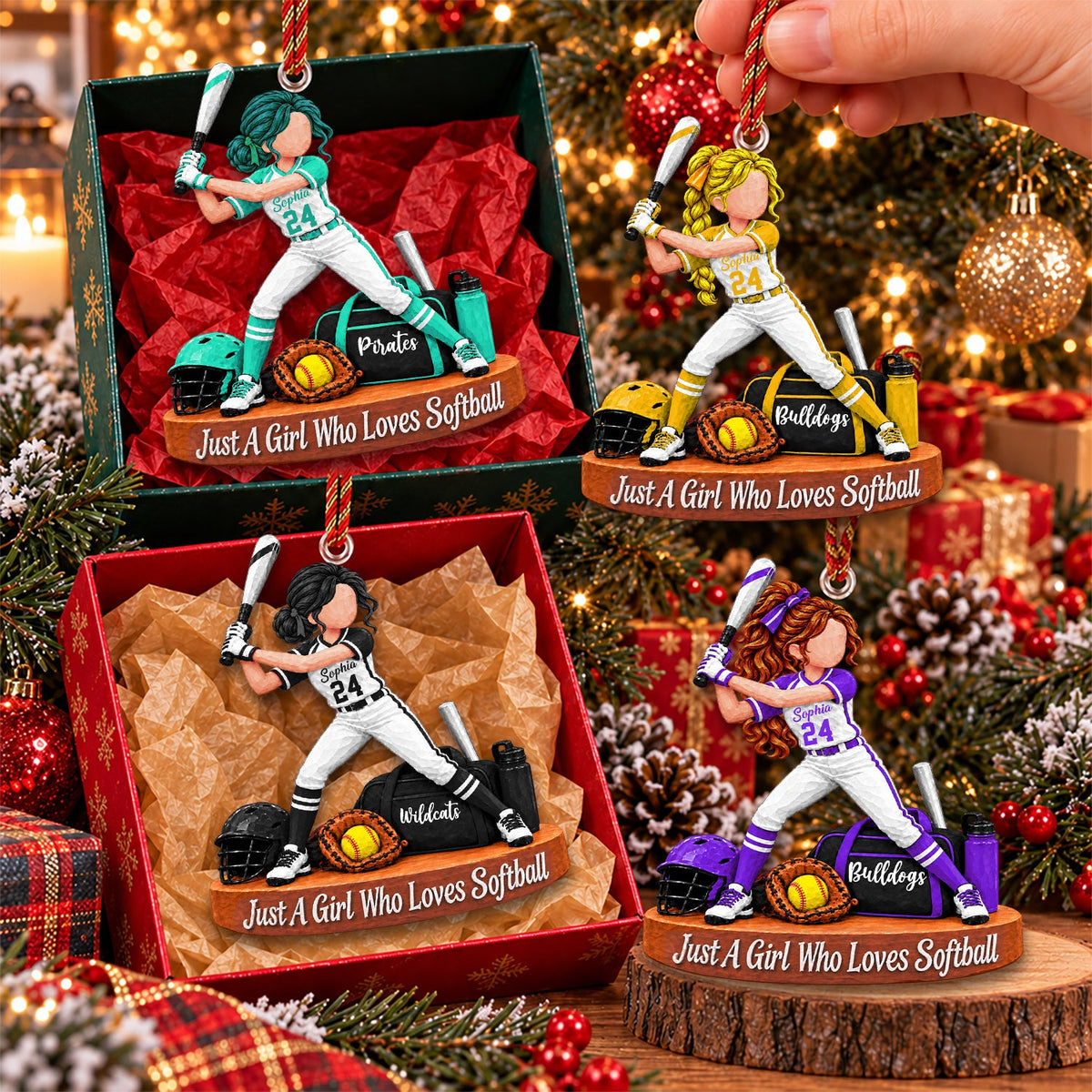 Personalized Softball Girl Christmas Ornament – Custom Player Name Keepsake Gift For Softball Players & Fans