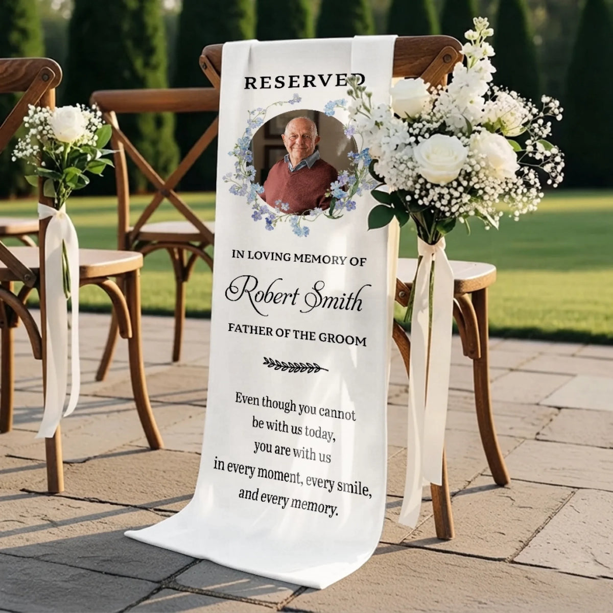 "Reserved For Our Guardian Angel" – Custom Photo Wedding Chair Sign | Memorial Sympathy Gift For Brides & Grooms