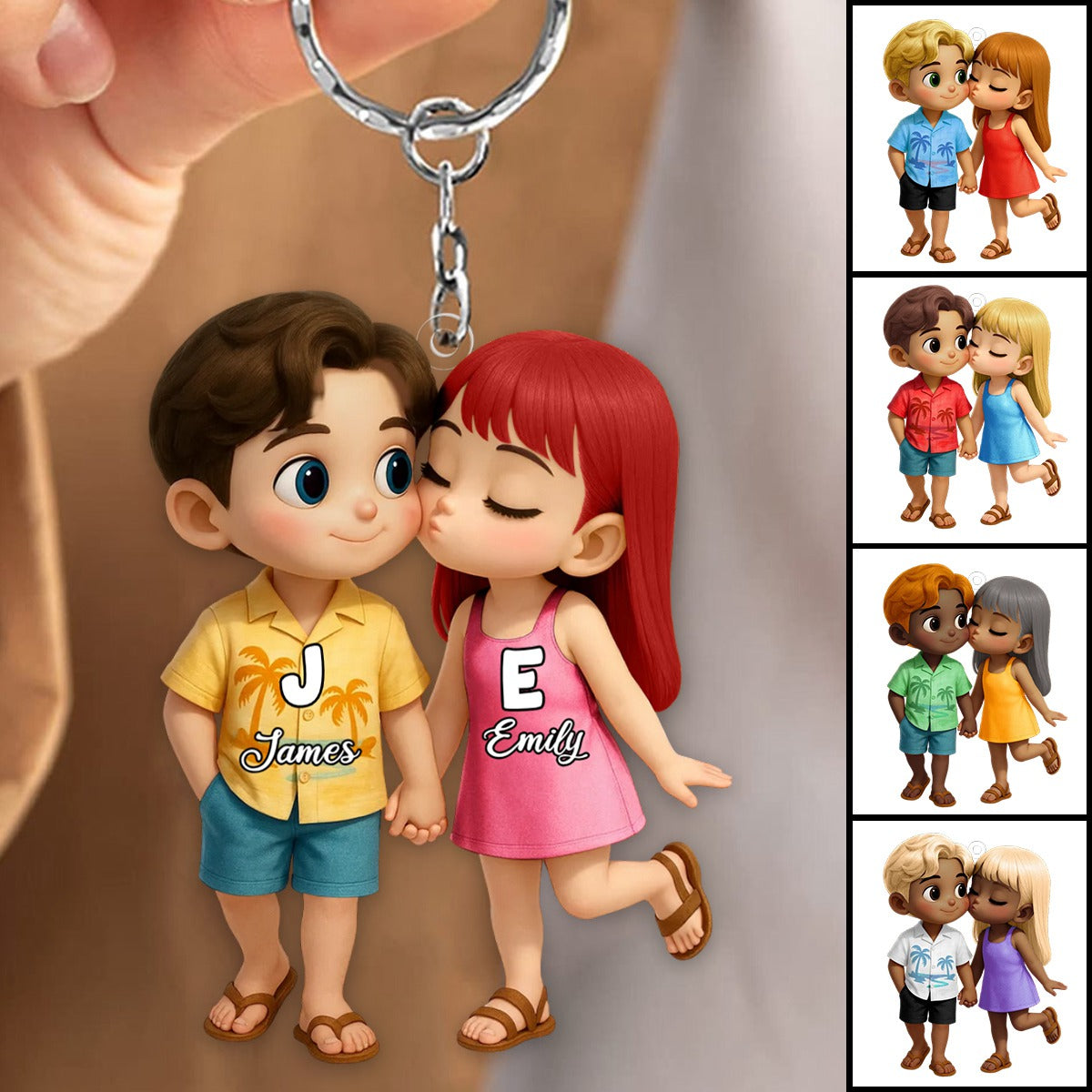 Cute Cartoon Couple Summer Vibe Personalized Acrylic Keychain